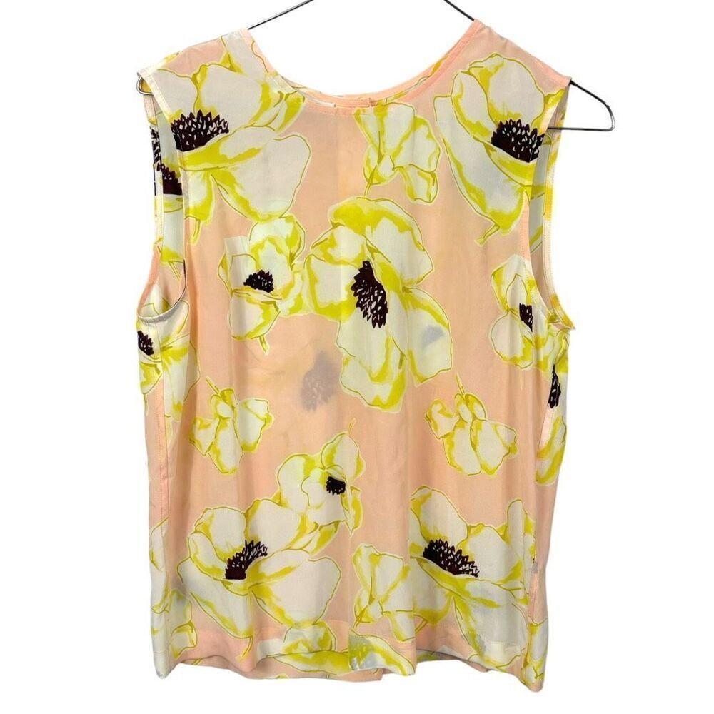 Equipment 100% Silk Pink Yellow Semi Sheer Floral Tank